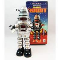 Kentoyshop (พร้อมส่ง) ของเล่นหุ่นยนต์สังกะสีไขลาน (สีเงิน) Planet Robot in shiny chrome MS-430