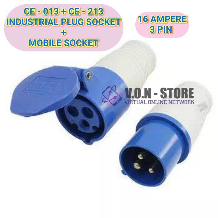 16 Amp INDUSTRIAL PLUG MOUNTING MALE 3PIN + MOBILE SOCKET FEMALE 3POLE ...