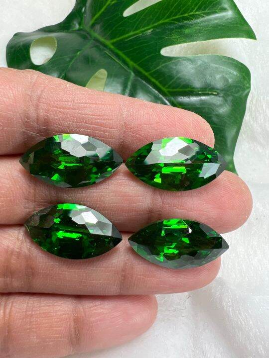 เพชร-cz-cubic-zirconia-green-emerald-diamond-marquise-พลอย-มรกต-เพชรรัสเซีย-50-กะรัต-carats-พลอย-ขนาด-21x11-มิล-mm-3-pcs-3-เม็ด-พลอยสั่งเคราะเนื้อแข็