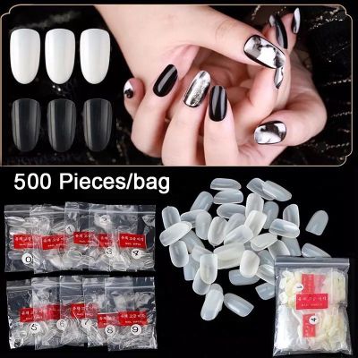 500ชิ้น เล็บปลอม เล็บพีวีซี เล็บปลายมน สั้นมน False nail tips with 10 sizes Nail Art French Acrylic False Nails