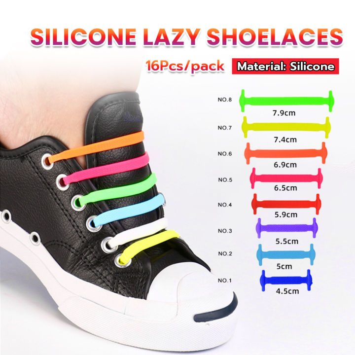 E.B. 16Pcs/pack Silicone Lazy Shoelaces No Tie Shoe Laces Rubber Shoelace