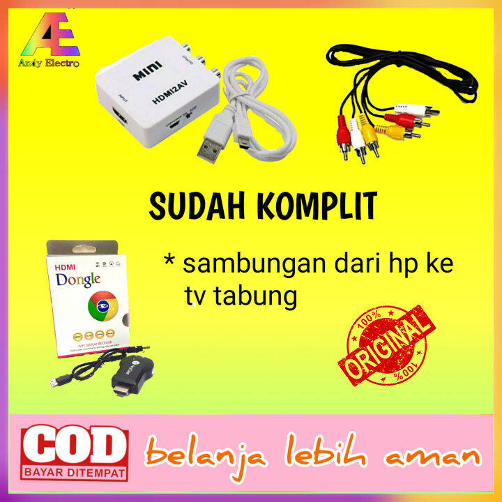 Paket Lengkap Sambungan Hp Ke Tv Tabung Anycast Dongle Hdmi Dongle