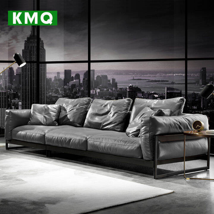 Italian Sofa Living Room Fullgrain Leather Italy down Feather Genuine