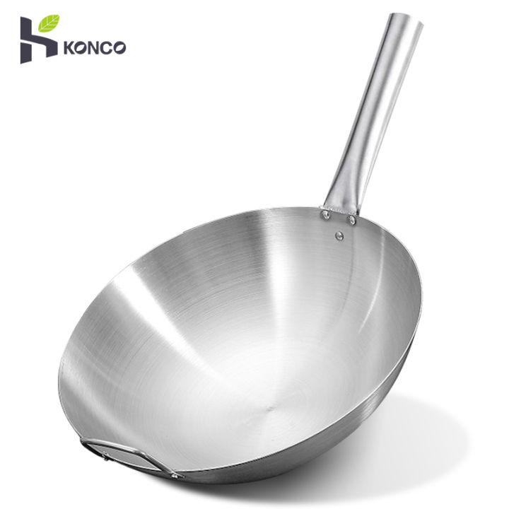 Konco Stainless steel Wok Chinese cooking pot Uncoated Pan Frying wok ...