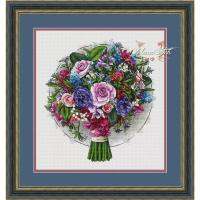 Flower meadow bouquet cross stitch ครอสติชช่อดอกไม้ 14ct ขนาดผ้าเผื่อกรอบ40*45