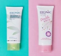 bionic FACIAL FOAM ACNE DOUBLE WHITE &amp; GREEN TEA ไบโอนิค เฟเชียลโฟม แอคเน่ ดับเบิ้ล ไวท์ &amp; กรีนที ครีมโฟมล้างหน้า 80g.