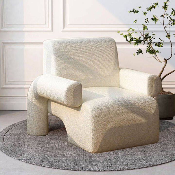 White Lambskin Single Sofa Chair Living Room Simple Nordic Style