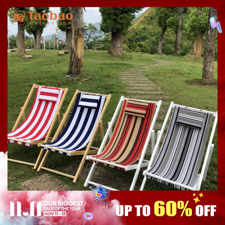 Wood Recliner Wooden Folding Beach Chair Oxford Canvas Snap Chair Lazy