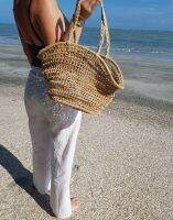 กระเป๋าชายหาด Beach straw bag โมร็อกโก งานมือถักด้วยเชือกมาคาเม่สตรอร์ โดย  BAANSTRAW