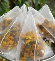 ดอกเก๊กฮวยป่าอบแห้ง สวนลุงเค ในถุงชาเยื่อข้าวโพด dehydrated wild chrysamthemum flower in corn fiber tea bag