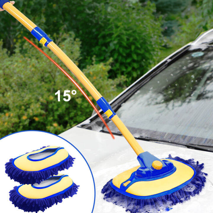 Car Wash Brush Adjustable Telescoping Long Handle Cleaning Mop 15° Bend Car Cleaning Brush