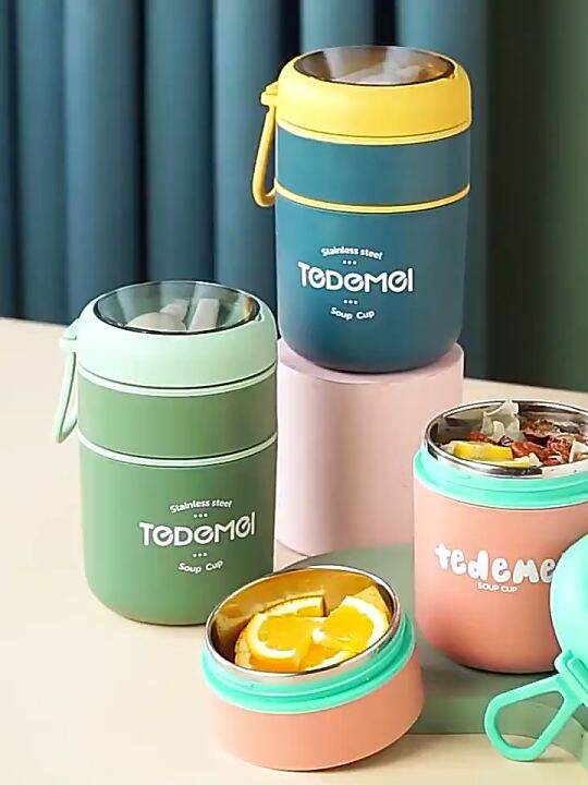 1/2 Layer Mini Thermal Lunch Box Soup Container with Spoon Vacuum