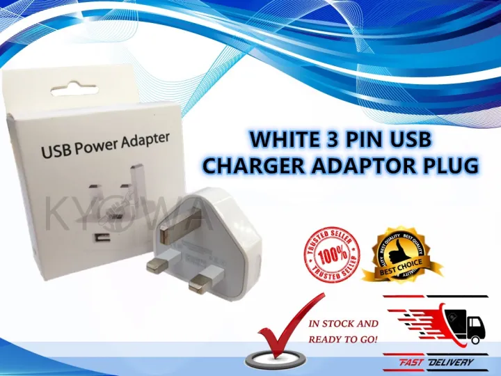 UK Plug 3 Pin USB Plug Adapter Charger Power Plug Wall Socket USB Port 1000mAh AC 100240V Lazada