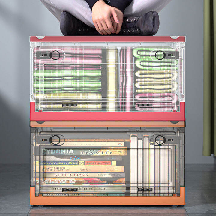 Foldable Storage Box Transparent Large Capacity With Wheels Stackable