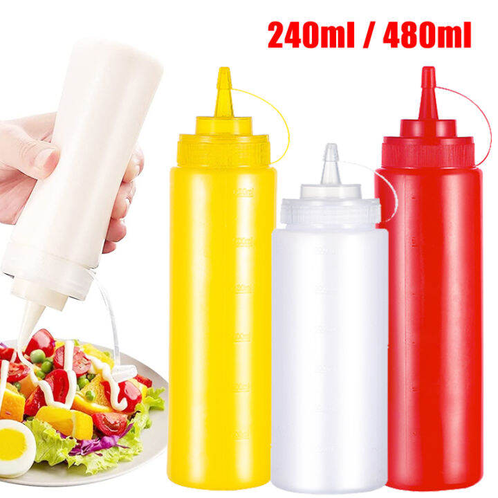 240/480ml Plastic Squeeze Bottles Condiment Dispenser Ketchup Mustard