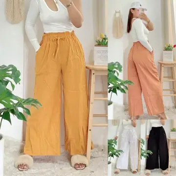 FLARE Pants Knitted Basic Premium Pants High Waist Flare Wide Leg free size