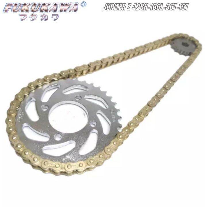 GEAR PAKET SET JUPITER Z 36T15T106L RANTAI GOLD FUKUKAWA JAPAN UKURAN