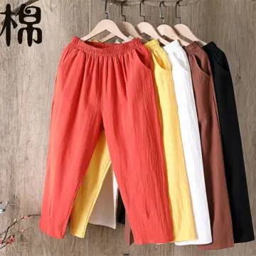 Summer Women's M-4XL Harem Pants Women Plus Size Thin Loose Cotton Linen Trousers  Ladies Casual Home Wear Large Size Nine-Point Carrot Pants With Pocket Pants  Korean