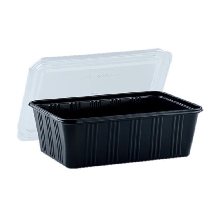 กล่องอาหาร2ช่องพร้อมฝา-pp-สีดำ-ขนาด-750-ml-25-ใบ-กล่องข้าว-กล่องพลาสติก
