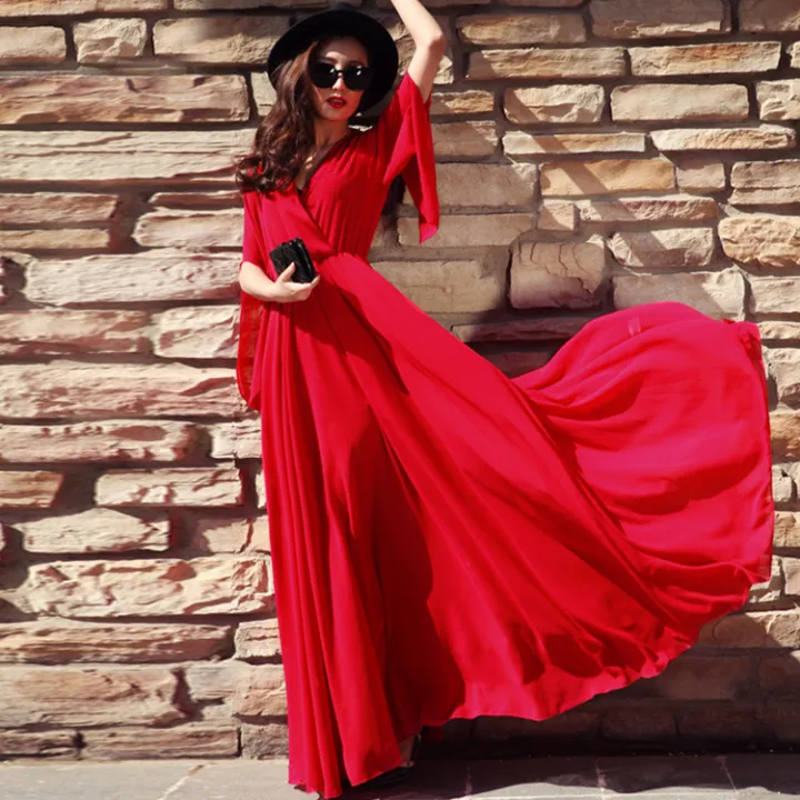chiffon red dress