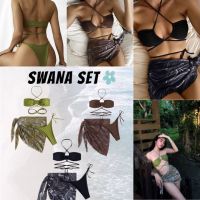 Swana Set เซต3ชิ้น บราและกางเกงแบบผูก+ผ้าคลุม ** Asian size **