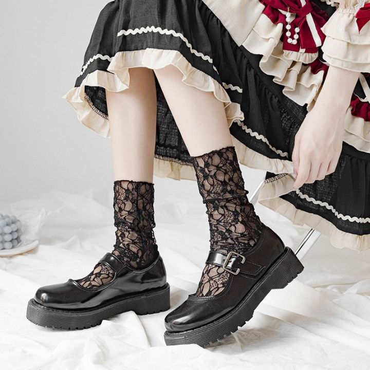 New Women Kawaii Japanese Fashion Sock Retro Lace Floral Mesh Lolita Cute  Socks Thin Middle Tube Girl Sweet Breathable Socks