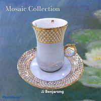 ชุดกาแฟ espresso ทรง TURKISH ลายเบญจรงค์ Mosaic (TURKISH espresso cup and saucer handpainted by JJ Benjarong in Mosaic design)