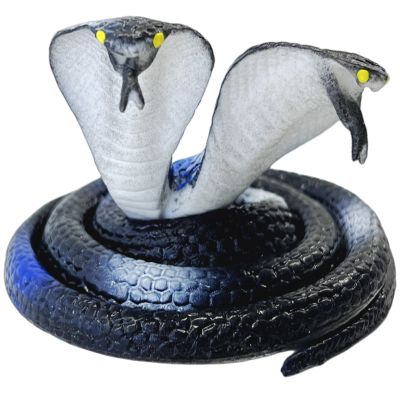 ของเล่นเด็กงูเห่าหัวเดียวสองหัวยางนิ่มโมเดลสัตว์แบบคงที่น่ากลัวสีฟ้าดำยางสร้างสรรค์งูจำลอง