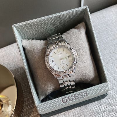 ✨ของแท้100%✨ Womens Stainless Steel Siler Tone Crystal Accented Watch G75511M