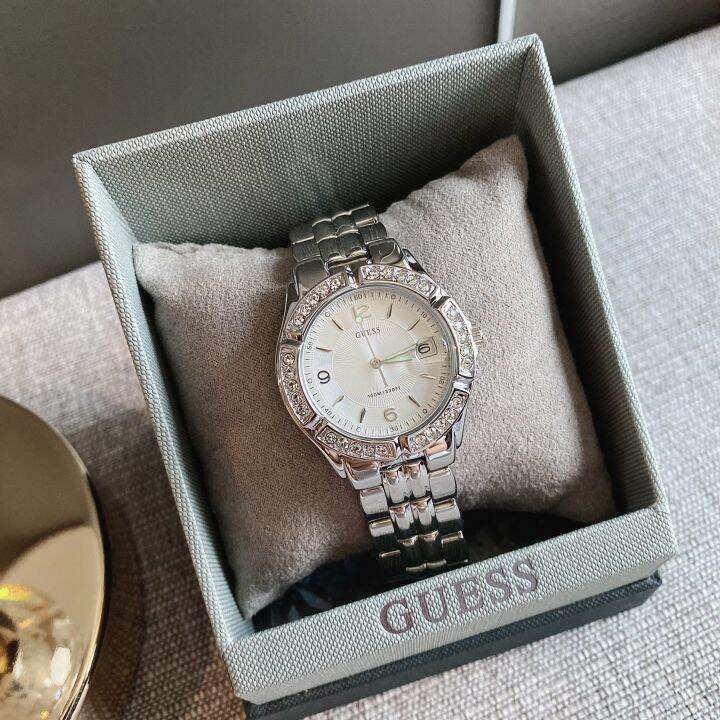 ของแท้100-womens-stainless-steel-siler-tone-crystal-accented-watch-g75511m