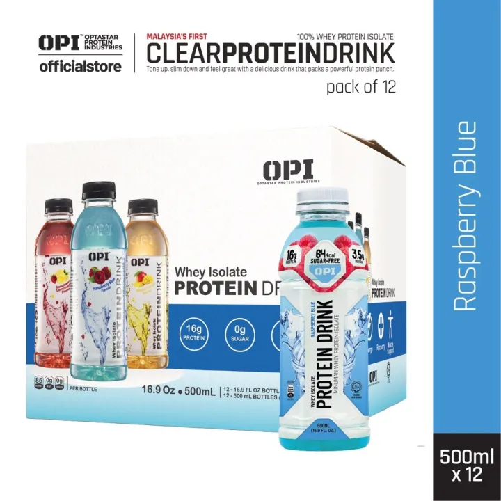 OPI Protein Drink Clear Whey Isolate Raspberry Blue (12 x 500ml) Lazada