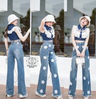 [BU6442] Daisy JEANS ?กางเกงยีนส์ขากระบอกเอวสูงติดดอกเดซี่ ผ้ายีนส์แท้ไม่ยืดสีฟอกเฟดผ้าไม่แข็ง มีไซล์ S-6XL