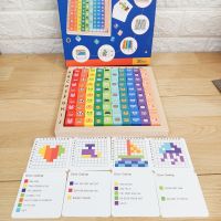 ?Kids Learnin?พร้อมส่งจากไทย 100 Pcs Calculation Blocks กระดานบล็อกไม้ลูกบาศก์ 100 ช่อง พร้อมการ์ดโจทย์