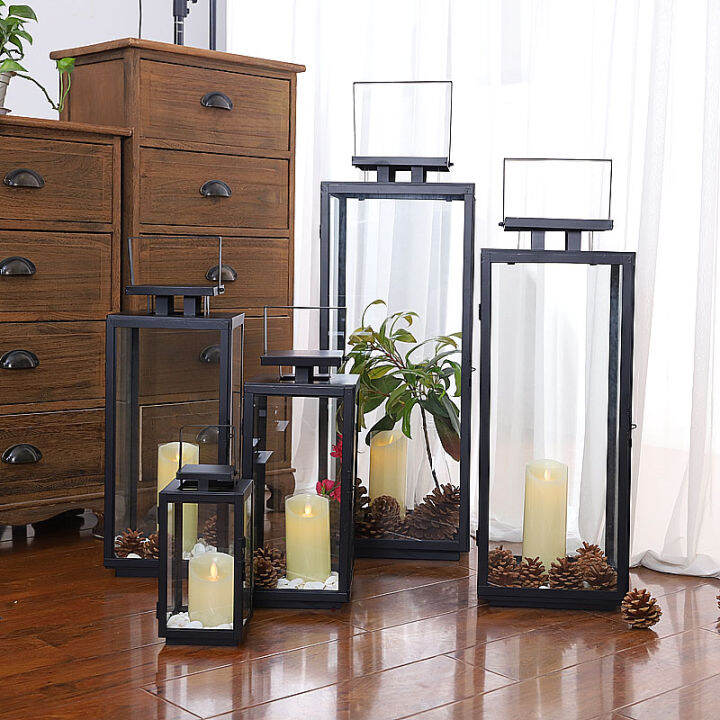 Chinese Style Simple Modern Retro Wrought Iron Glass Windproof Candle