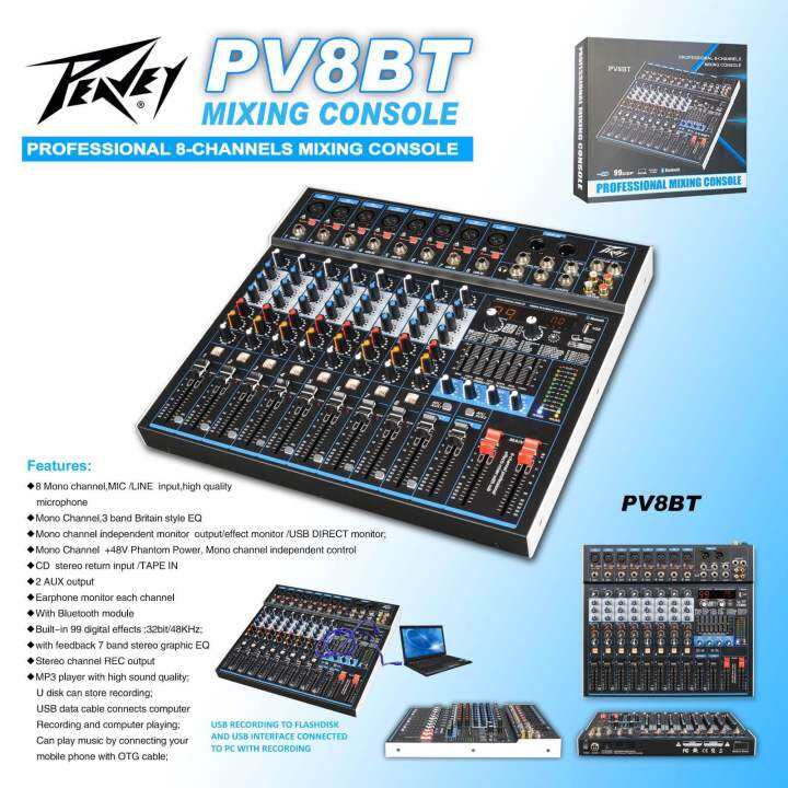 Mixer Audio Peavey Pv8bt Terbaru With Soundcard Mixing 8 Channel Peavey