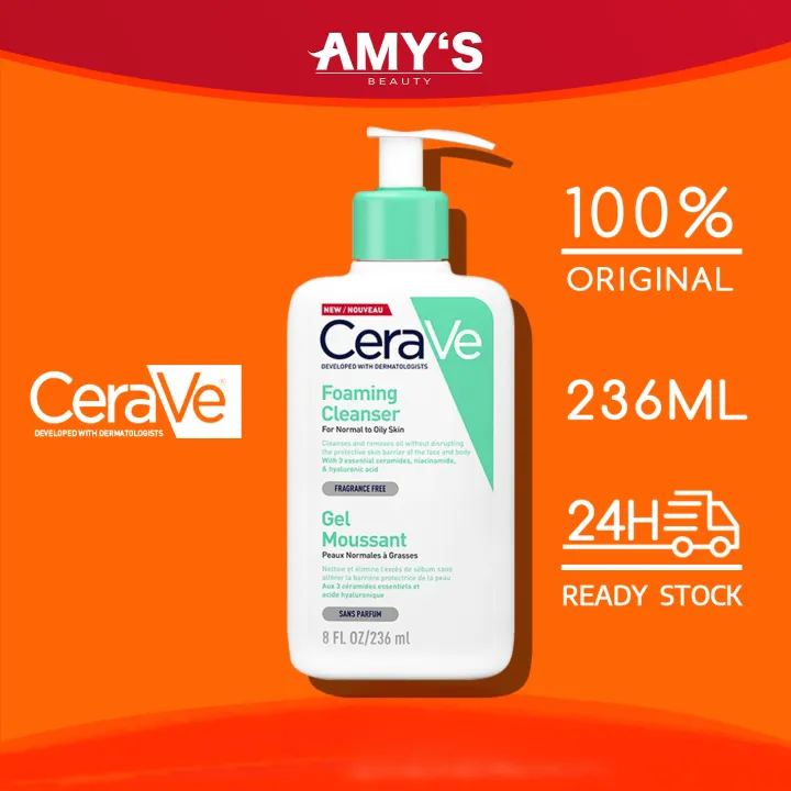 ☀️Ready Stock☀️CeraVe Foaming Cleanser 236ML, Original CeraVe Facial Renewing Cleanser for Oil