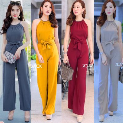 9244 Jumpsuit จั๊มสูทขายาว สายเดียวคล้องคอ