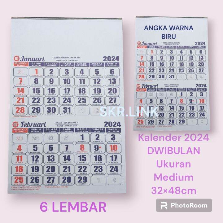 Kalender Dinding Dwibulan 2024/ Kalender angka 2024 / kalender kerja