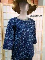 Cottonblouse  D012 เสื้อผ้าฝ้ายเมืองพิมพ์ลาย คอกลม แขนสี่ส่วน เบลาส์ใส่สบายๆ แฟชั่นสไตล์ญี่ปุ่น