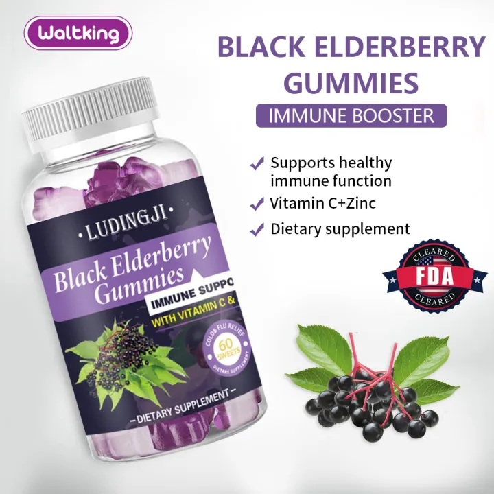 Sambucus Black Elderberry Gummies Immune Support with Vitamin C and Zinc Vegan, NonGMO, Gluten