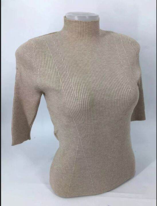 Rm Woman 3 4 Sleeve Turtle Neck Knitted Blouse#8803 