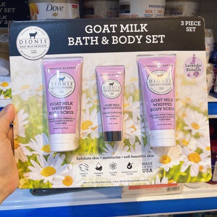 Dionis Goat Milk Bath &Body set kem dưỡng và tẩy tế bào chết do da