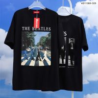 เสื้อยืดสีดำสกรีนลายหน้า-หลัง ลาย the beatles