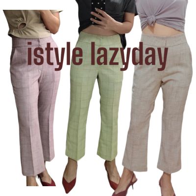 istylelazyday  กางเกง 8 ส่วน ขาม้าเล็กน้อย ลายสก๊อต✳✳ ทักแชทระบุสี***