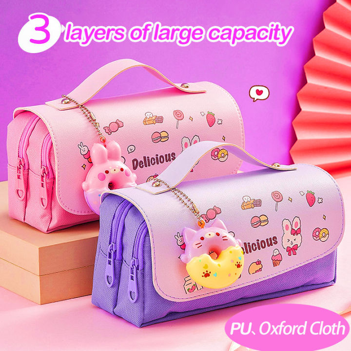 Cute Pencil Bag Big Capacity Pink Oxford Pen Case Stationery