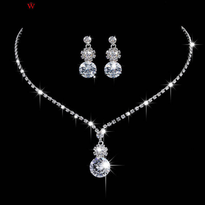 Bridal Necklace Earring Set Elegant Rhinestones Jewelry Set Zircon