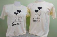 เสื้อยืดคู่ลาย Lovely Cats พร้อมส่ง(ราคาต่อตัว)มี 4 สีให้เลือก สีครีม,สีบานเย็น,สีเขียวมรกต,สีดำ