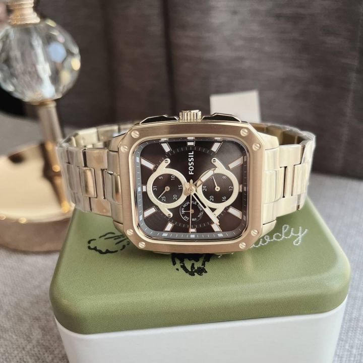 ของแท้100-นาฬิกาข้อมือ-fossil-multifunction-silver-gold-tone-stainless-steel-watch-bq2656