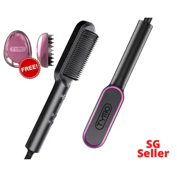 TYMO Ring Pink Hair Straightener Brush ? Hair Straightening Iron with  Built-in Comb, 20s Fast Heating & 5 Temp Settings & Anti-Scald
