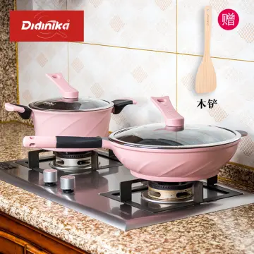 didinika didinika diamond medical rice stone pink frying pan soup pot  three-piece set household non